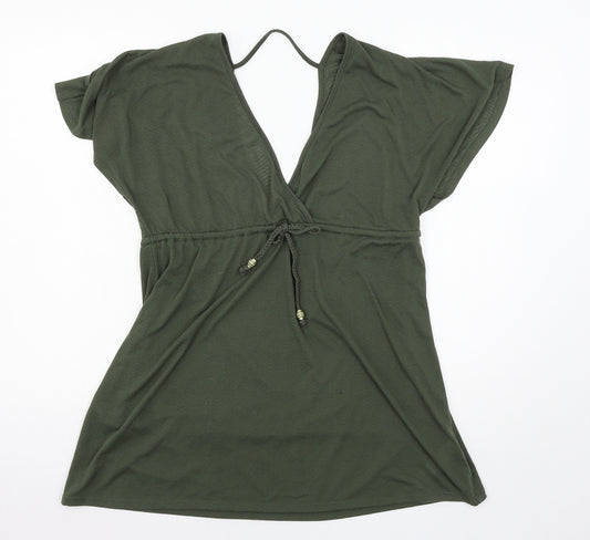 Front view of Atmosphere women’s green jersey basic t-shirt, size S