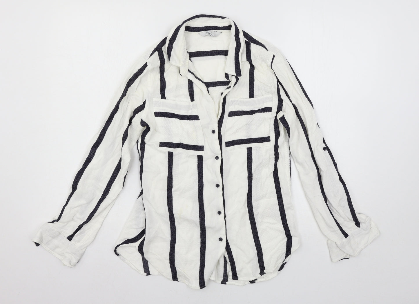 River Island Womens White Striped  Basic Button-Up Size 8