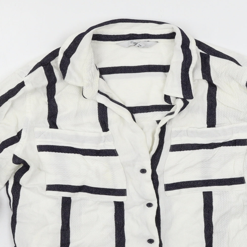 River Island Womens White Striped  Basic Button-Up Size 8