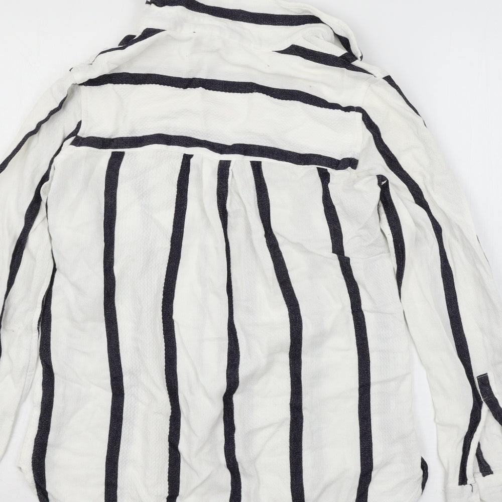 River Island Womens White Striped  Basic Button-Up Size 8