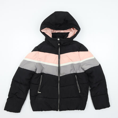 New Look Womens Black Striped  Puffer Jacket Jacket Size 12