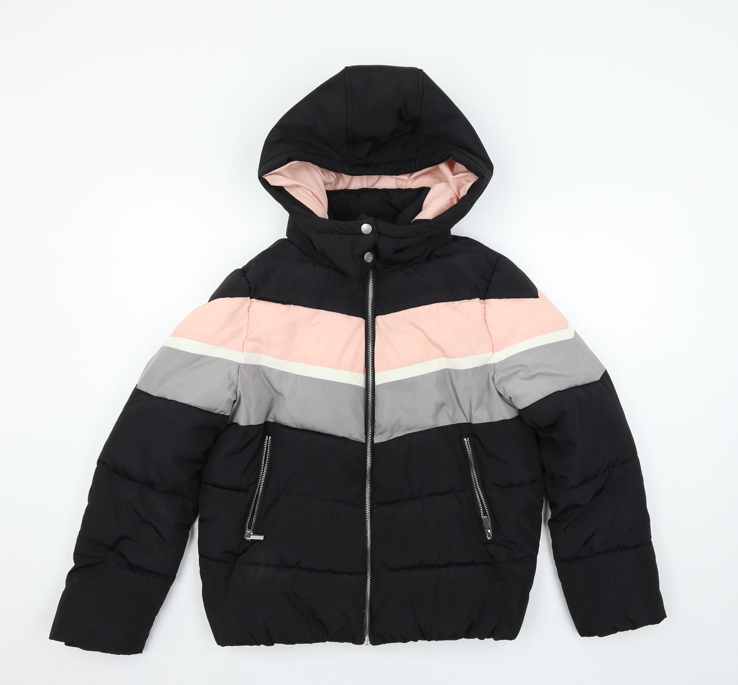 New Look Womens Black Striped  Puffer Jacket Jacket Size 12