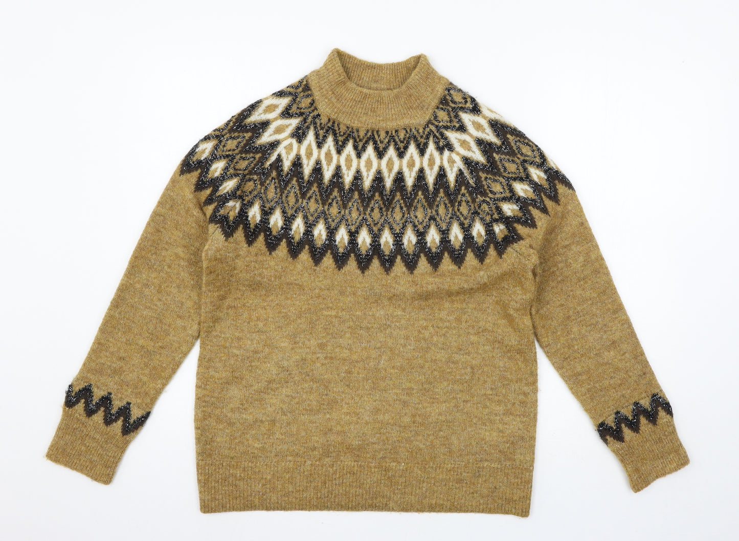 b.young Womens Brown Geometric Knit Pullover Jumper Size S