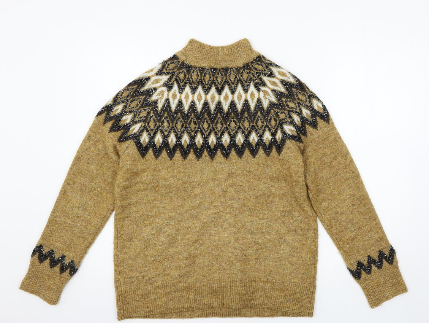 b.young Womens Brown Geometric Knit Pullover Jumper Size S