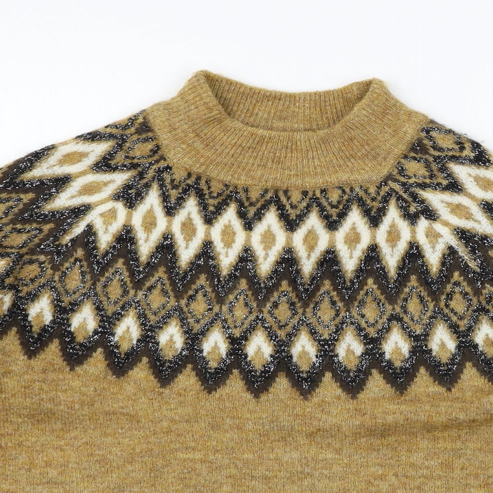 b.young Womens Brown Geometric Knit Pullover Jumper Size S