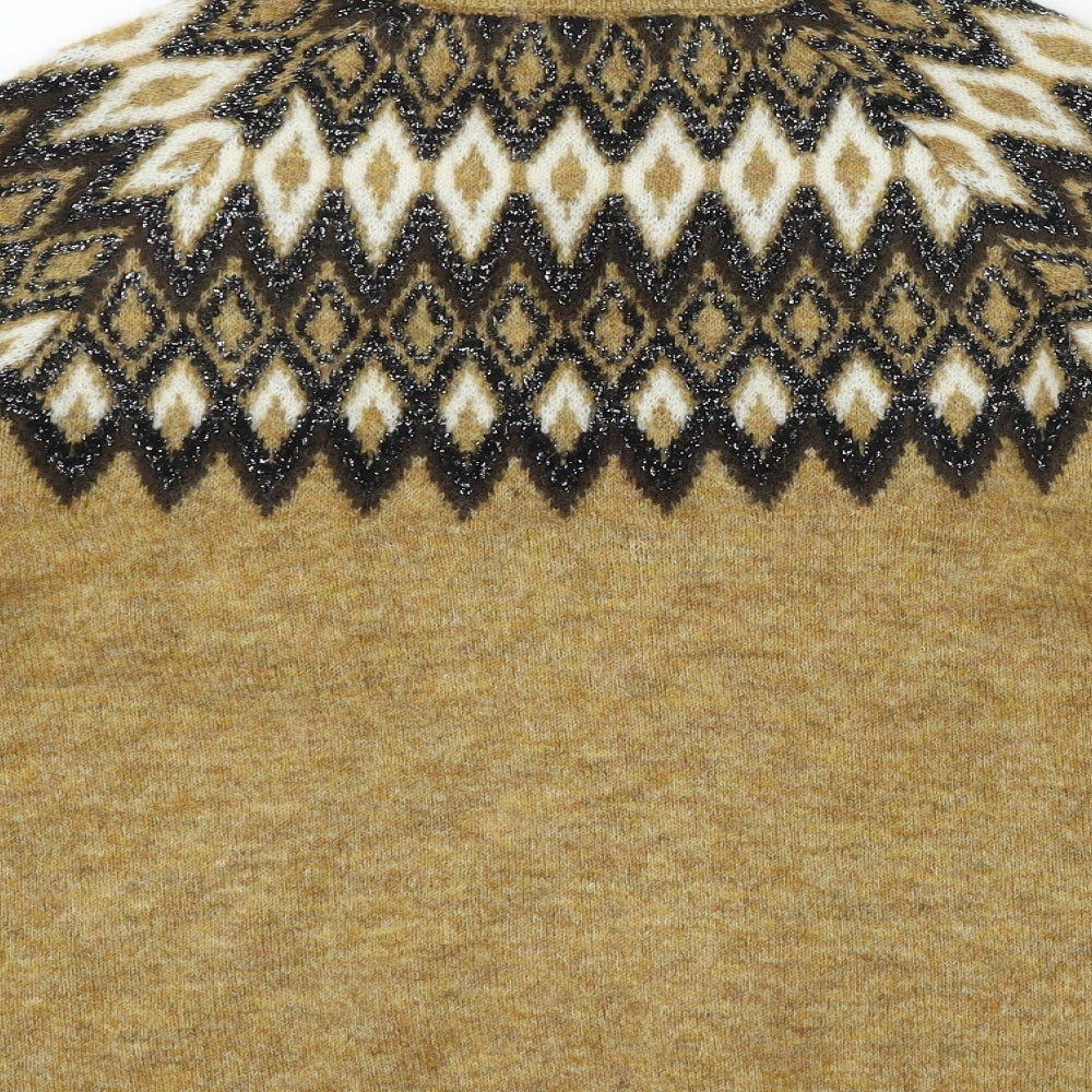 b.young Womens Brown Geometric Knit Pullover Jumper Size S