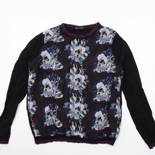Warehouse Womens Black Floral Knit Pullover Jumper Size 18