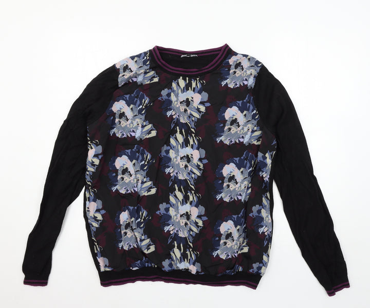 Warehouse Womens Black Floral Knit Pullover Jumper Size 18