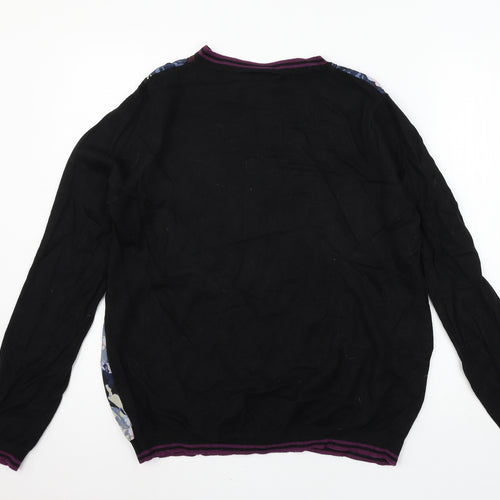 Warehouse Womens Black Floral Knit Pullover Jumper Size 18