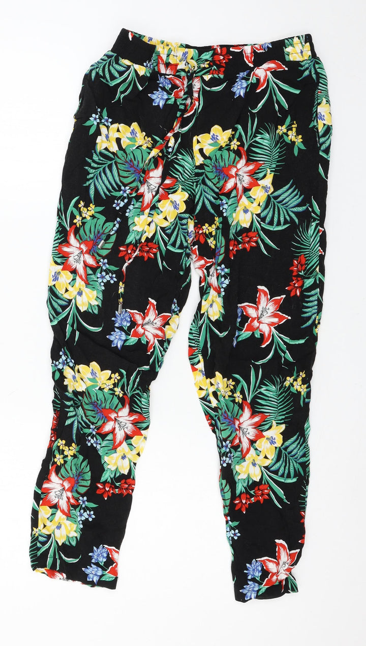 New Look Womens Black Floral  Trousers  Size 10 L26 in