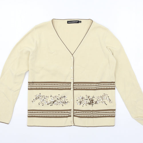 Sarah Dunnway Womens Ivory Striped Knit Cardigan Jumper Size S