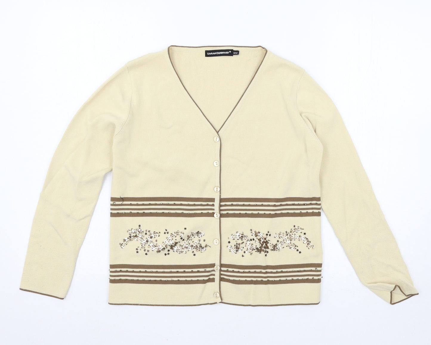Sarah Dunnway Womens Ivory Striped Knit Cardigan Jumper Size S