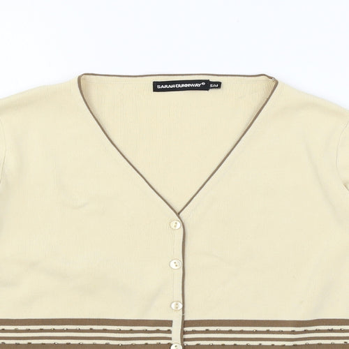 Sarah Dunnway Womens Ivory Striped Knit Cardigan Jumper Size S