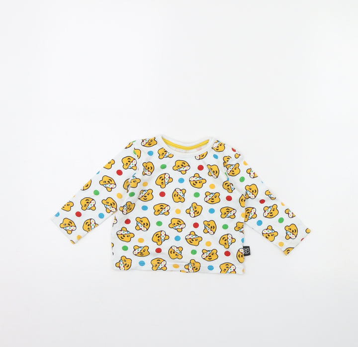George Baby White Polka Dot  Basic T-Shirt Size 9-12 Months  - Pudsey Bear