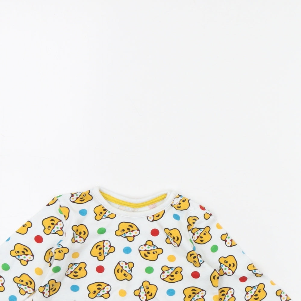 George Baby White Polka Dot  Basic T-Shirt Size 9-12 Months  - Pudsey Bear