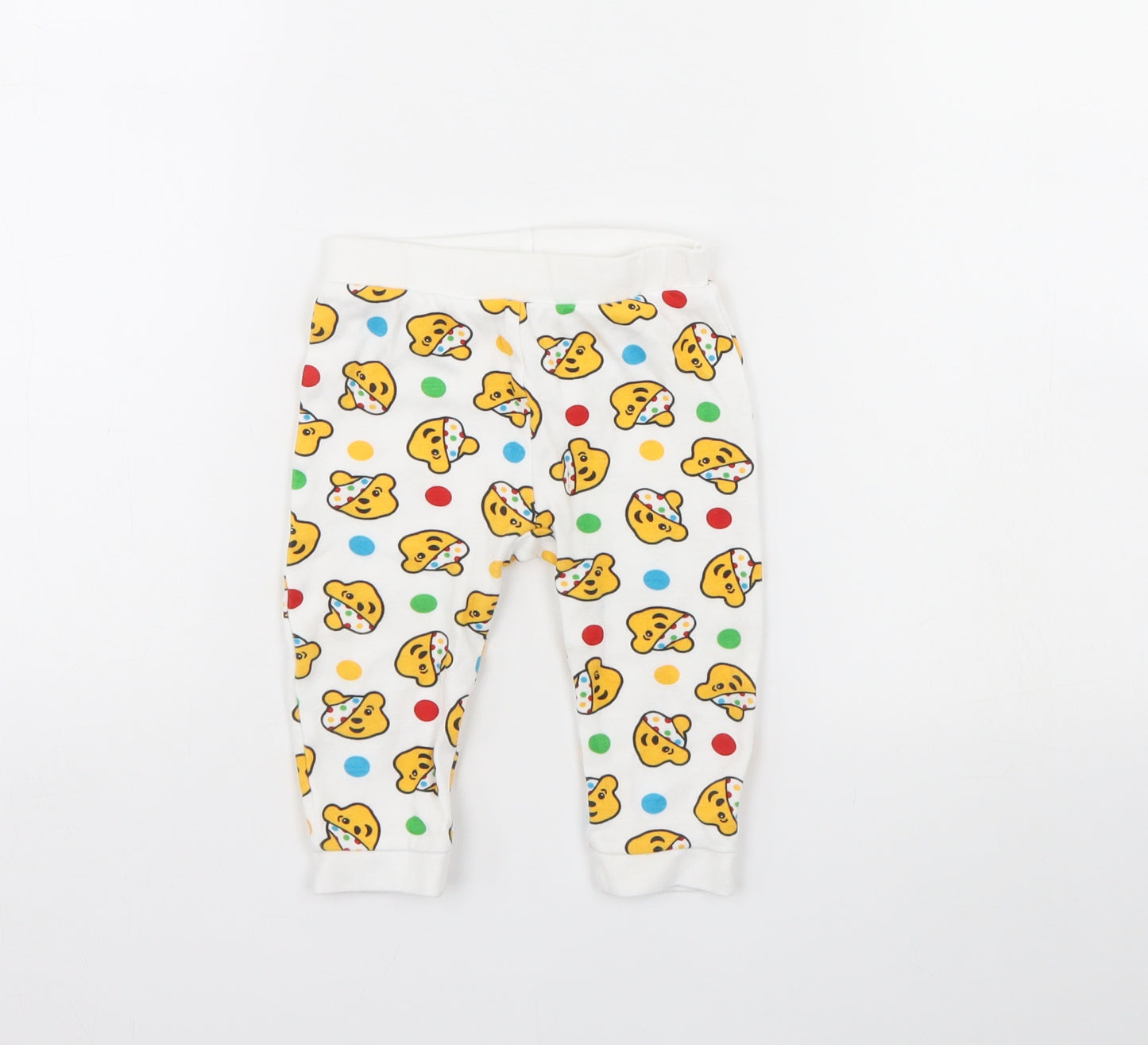 George Baby White Spotted  Jogger Trousers Size 9 Months  - Pudsey Bear