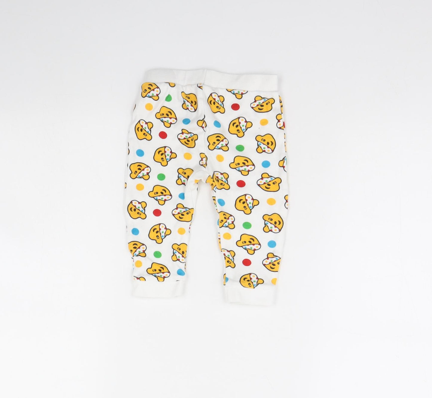 George Baby White Spotted  Jogger Trousers Size 9 Months  - Pudsey Bear