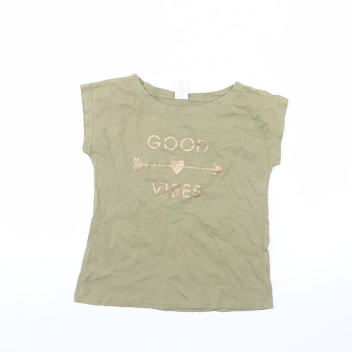 Preworn Girls Green   Basic T-Shirt Size 7 Years  - Good vibes