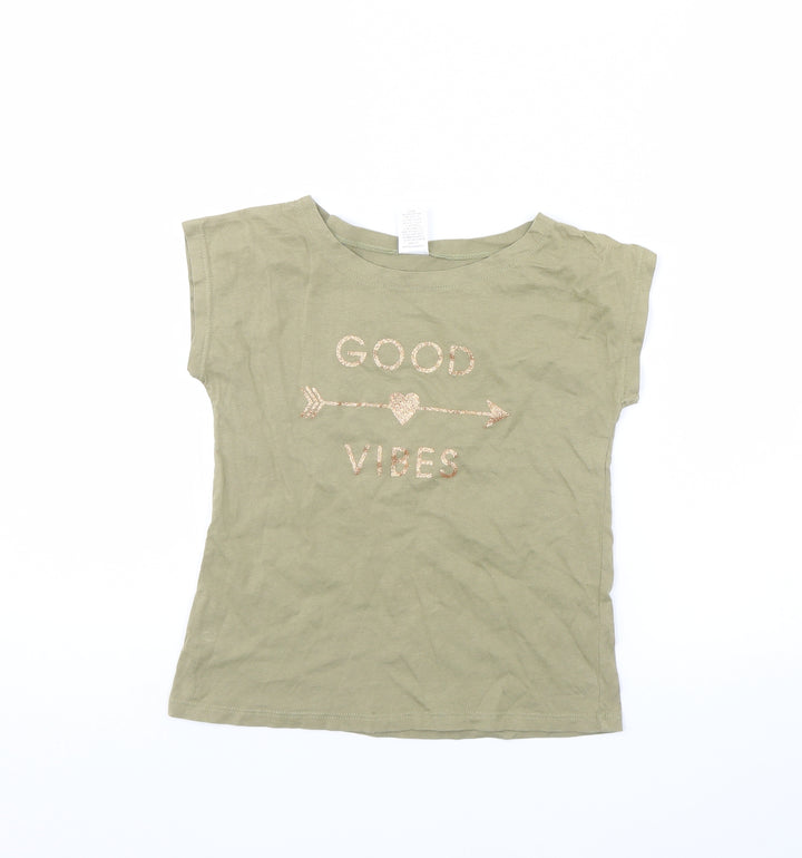 Preworn Girls Green Basic T-Shirt Size 7 Years - Good vibes