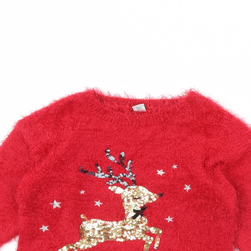 TU Girls Red   Pullover Jumper Size 9 Years  - Christmas jumper