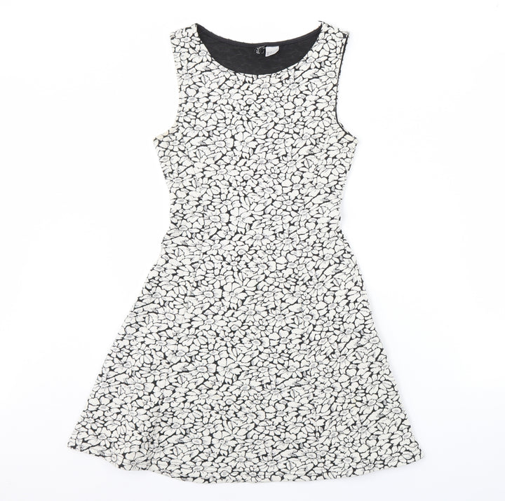 Divided Womens Black Floral  Fit & Flare  Size 8