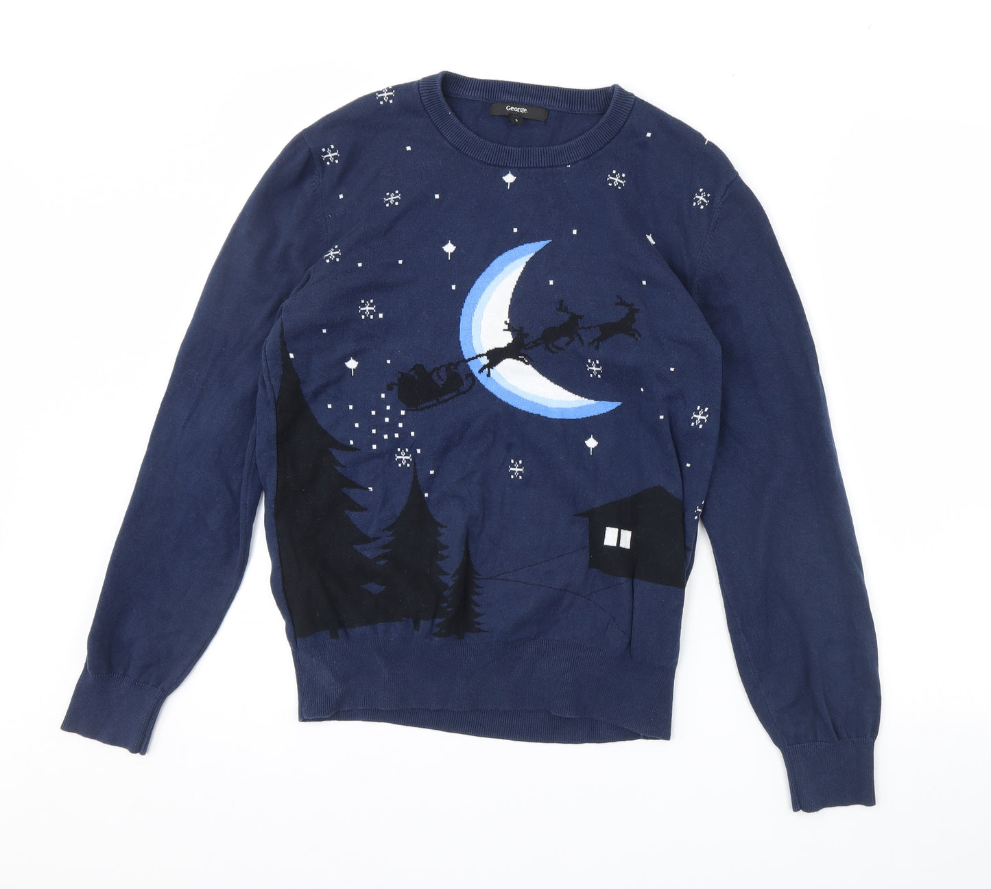 George Mens Blue   Pullover Jumper Size S  - Christmas jumper