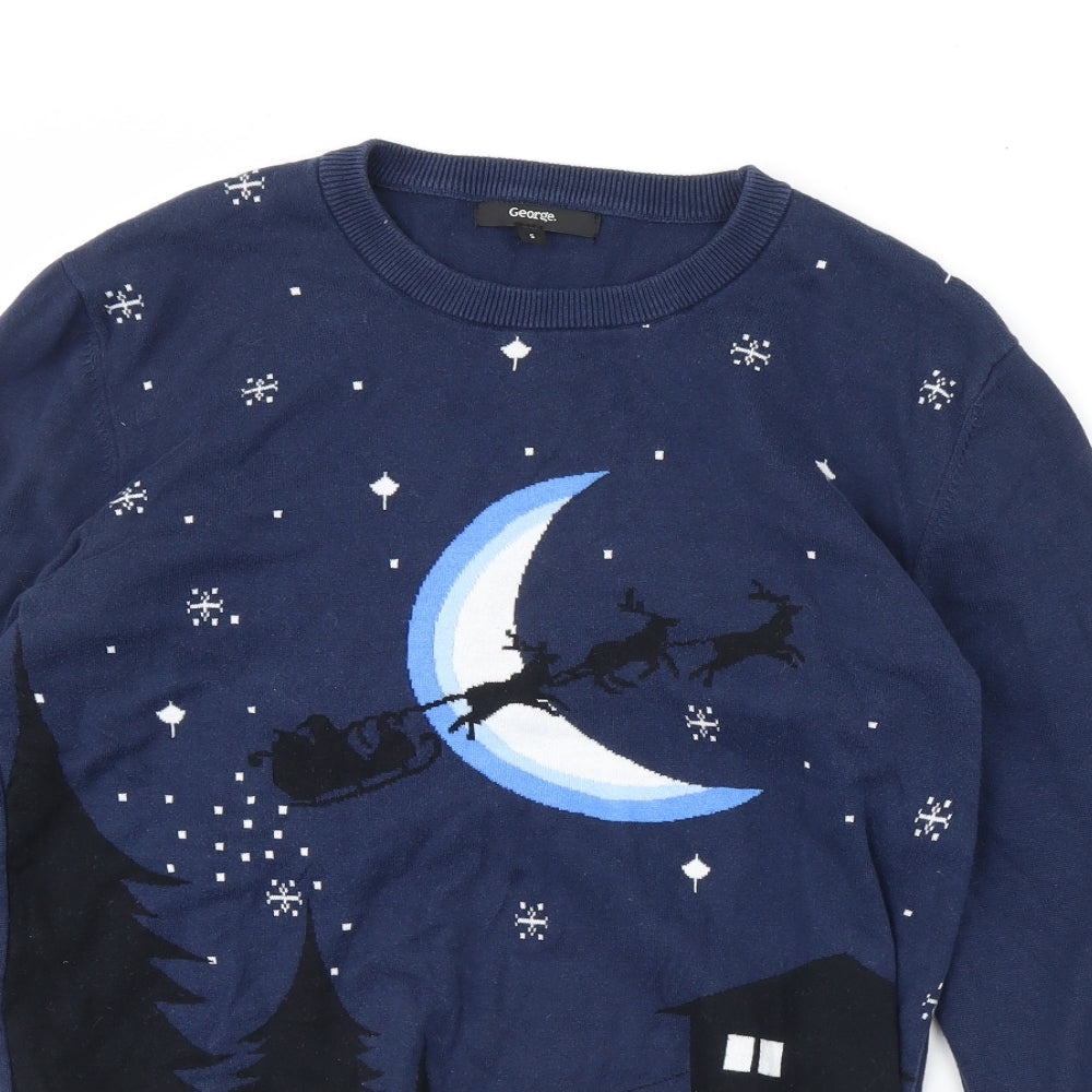 George Mens Blue   Pullover Jumper Size S  - Christmas jumper