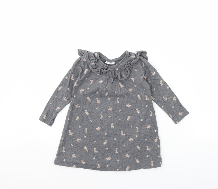 NEXT Girls Grey Animal Print  Jumper Dress  Size 18 Months