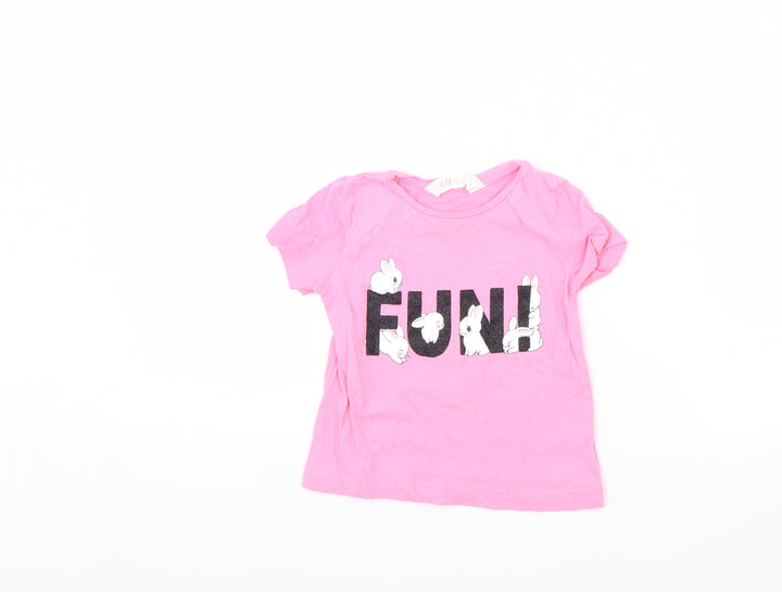 H&M Girls Pink   Basic T-Shirt Size 18-24 Months  - fun