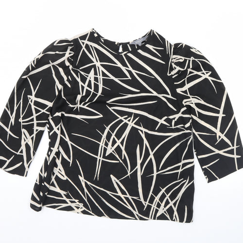 Principles Womens Black Geometric  Basic Blouse Size 14