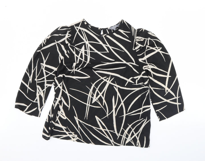 Principles Womens Black Geometric Basic Blouse Size 14