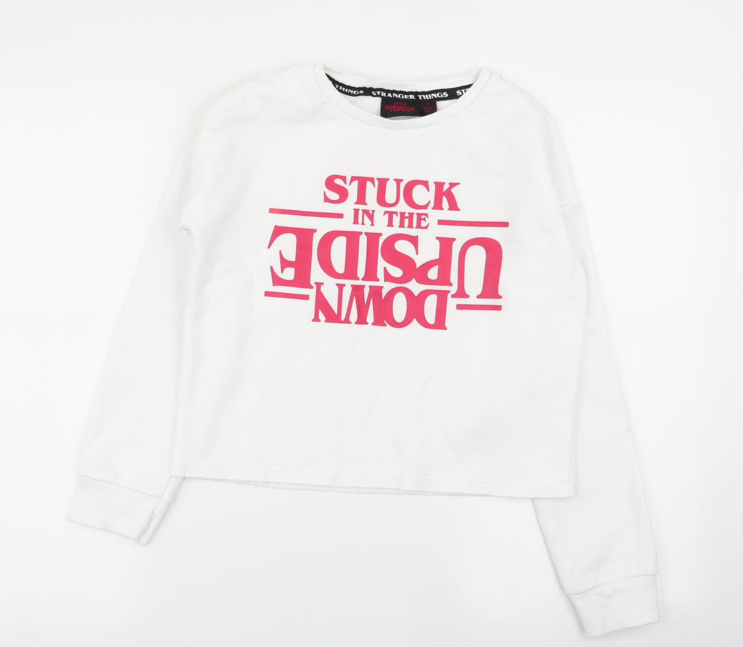 the stranger things Womens White   Pullover Jumper Size S