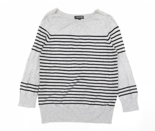 Front view of Collection women’s multicoloured striped jumper, size UK 12