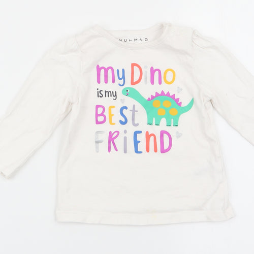 Nutmeg Girls White Animal Print  Basic T-Shirt Size 9-12 Months