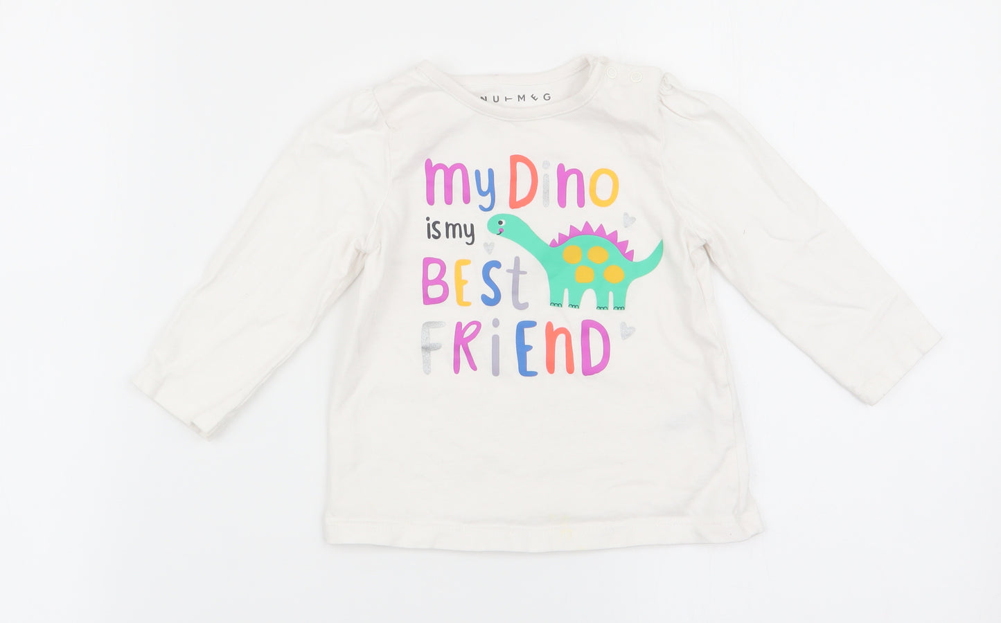 Nutmeg Girls White Animal Print  Basic T-Shirt Size 9-12 Months