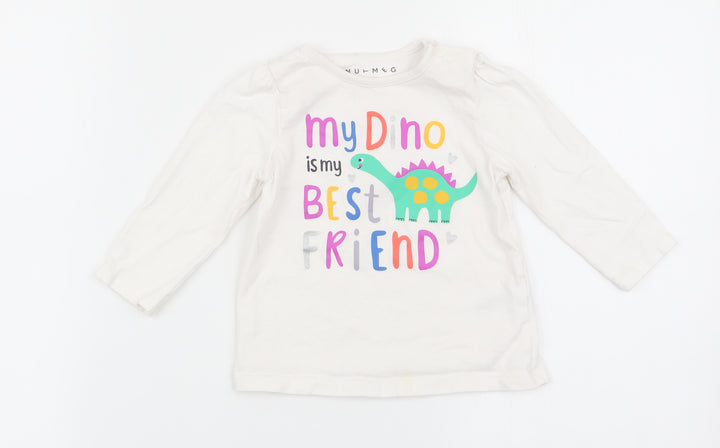 Nutmeg Girls White Animal Print  Basic T-Shirt Size 9-12 Months