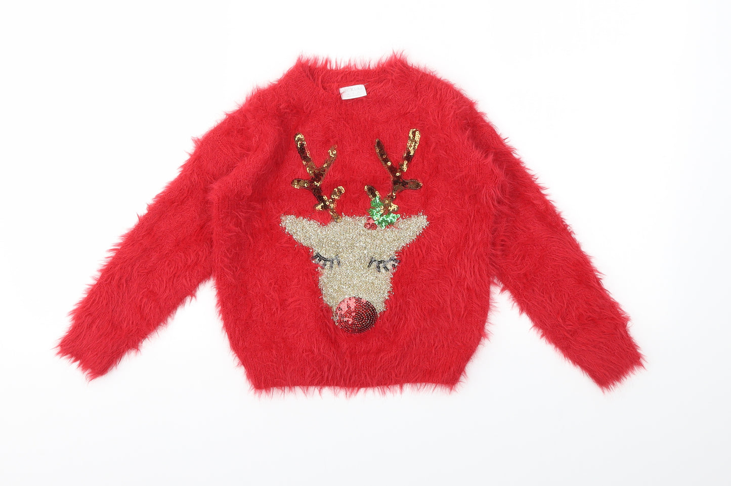 F&F Girls Red Animal Print  Pullover Jumper Size 4-5 Years