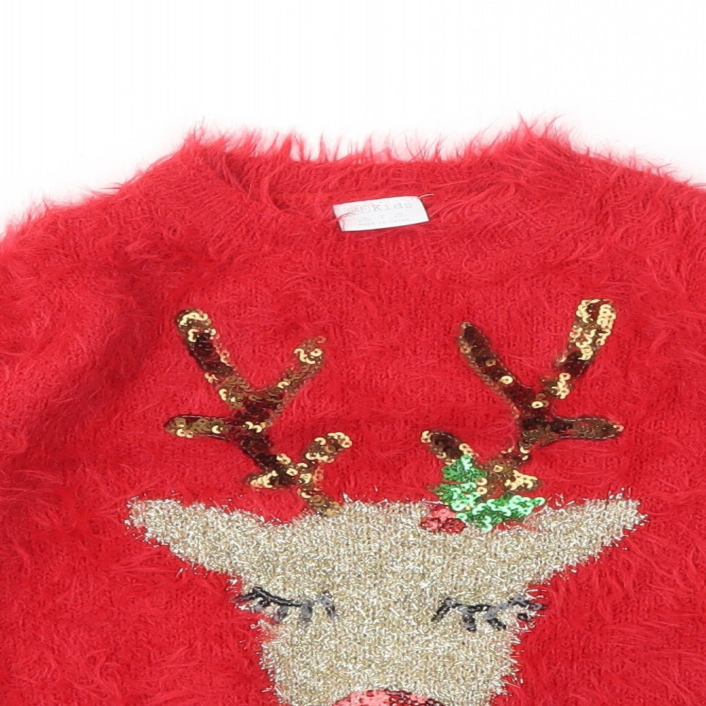 F&F Girls Red Animal Print  Pullover Jumper Size 4-5 Years
