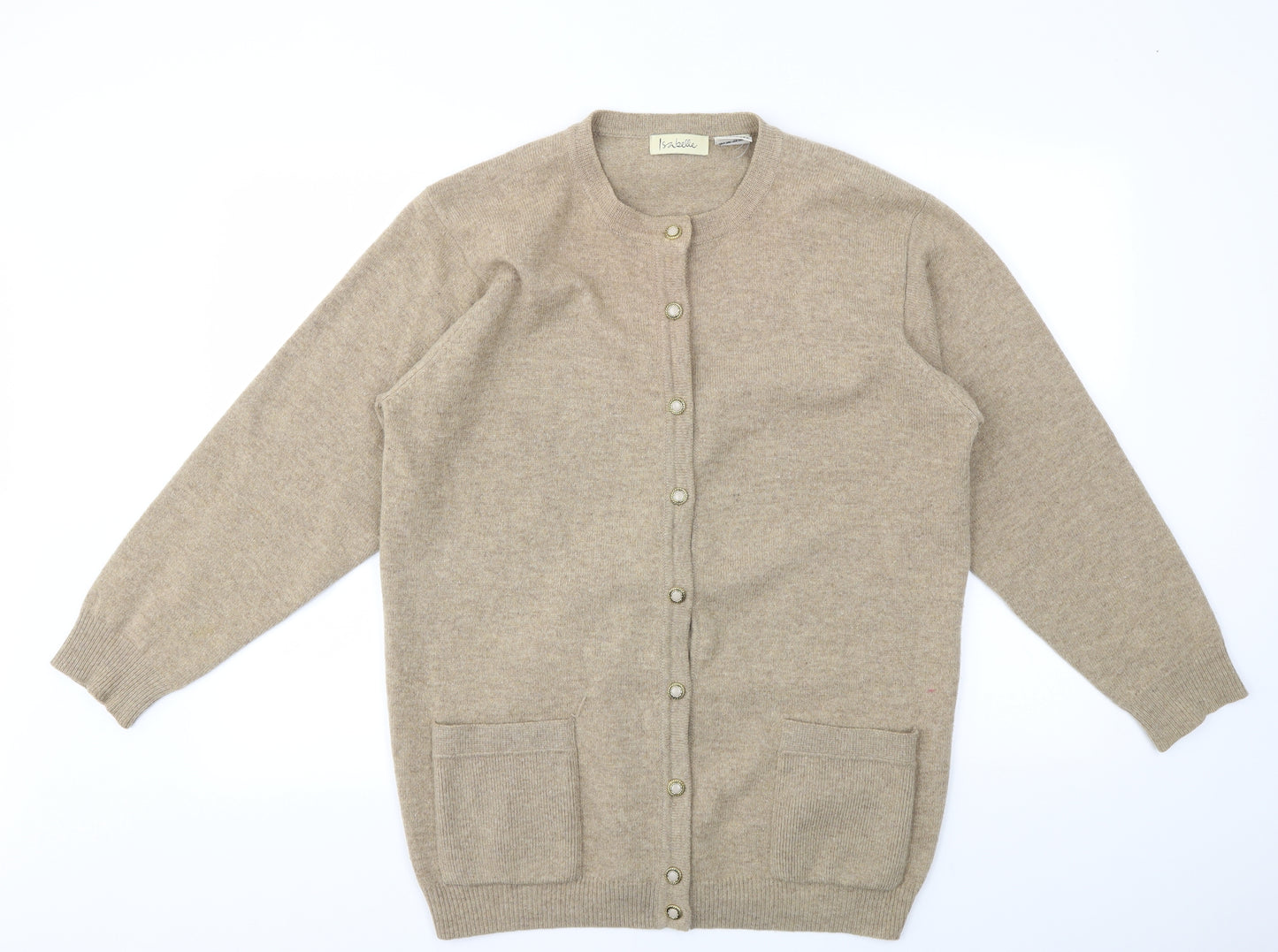 ISABELLE Womens Beige Houndstooth  Cardigan Jumper Size M