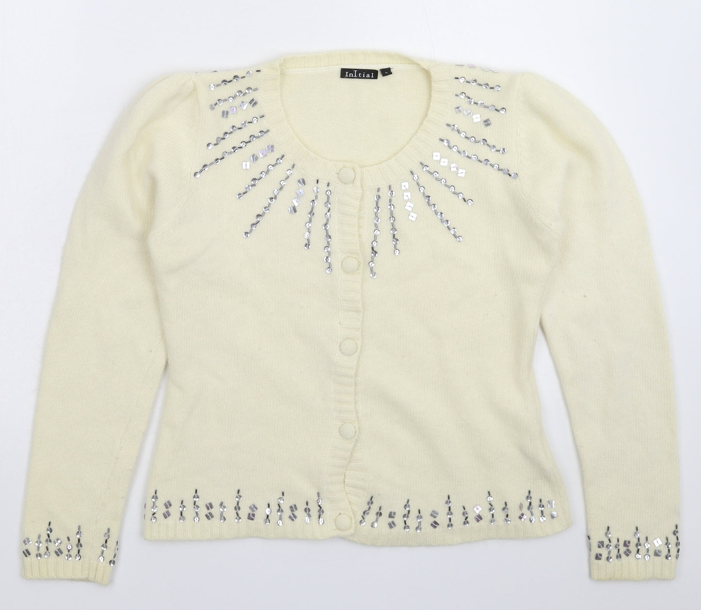 Initial Womens White  Knit Cardigan Jumper Size L