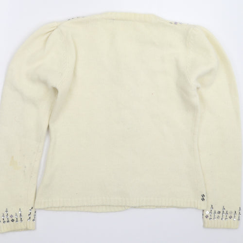 Initial Womens White  Knit Cardigan Jumper Size L