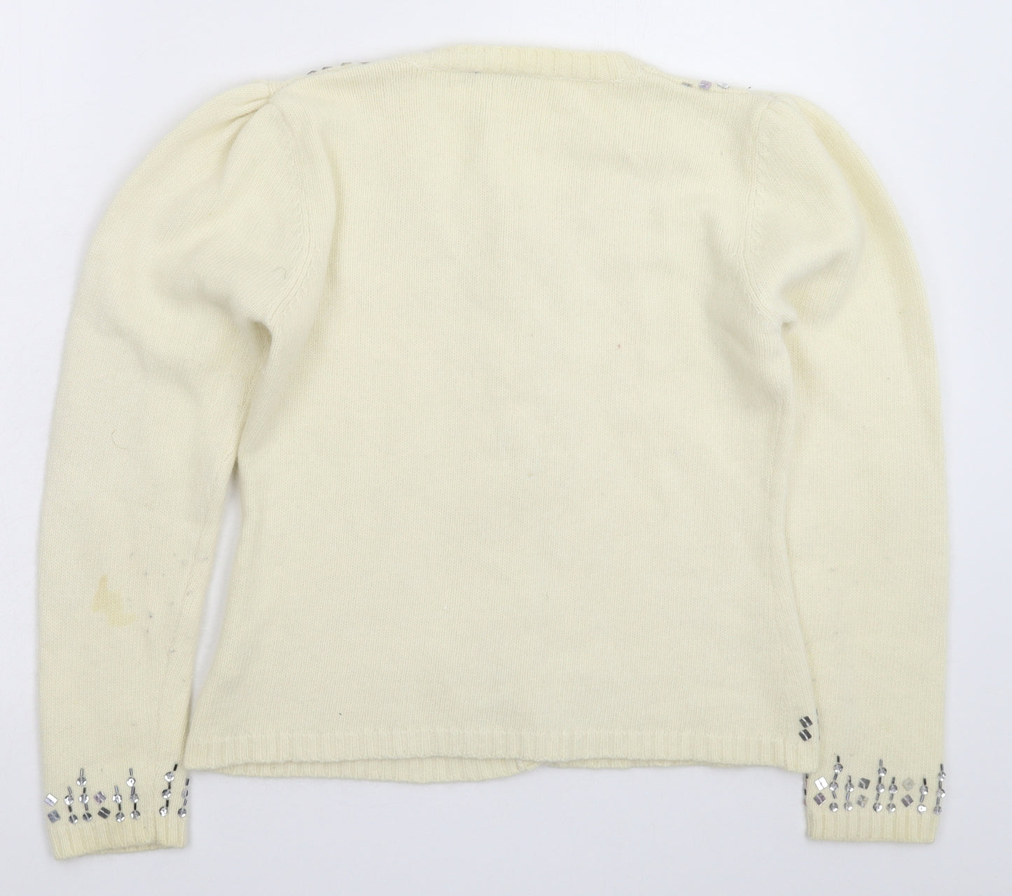 Initial Womens White  Knit Cardigan Jumper Size L