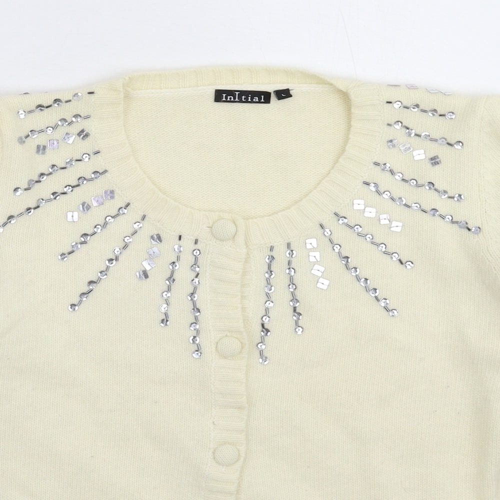 Initial Womens White  Knit Cardigan Jumper Size L
