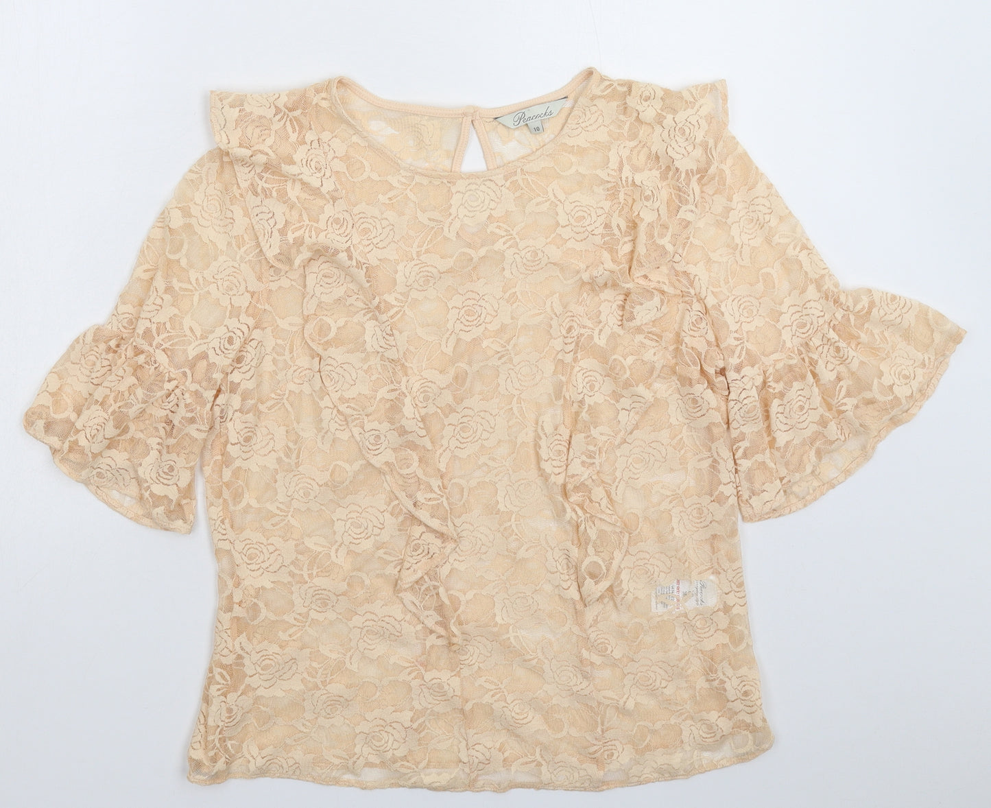 Peacocks Womens Beige Floral Lace Basic Blouse Size 10