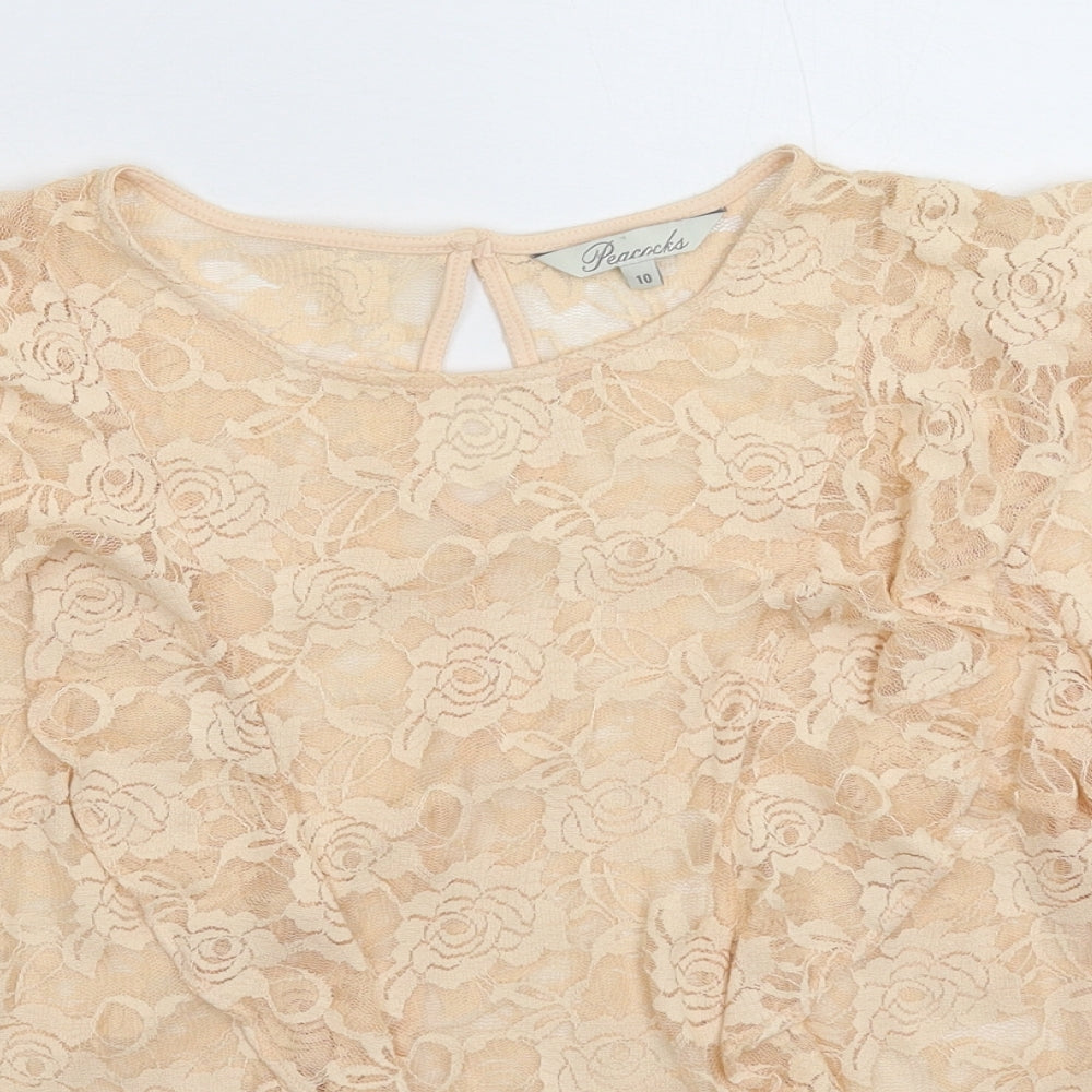 Peacocks Womens Beige Floral Lace Basic Blouse Size 10