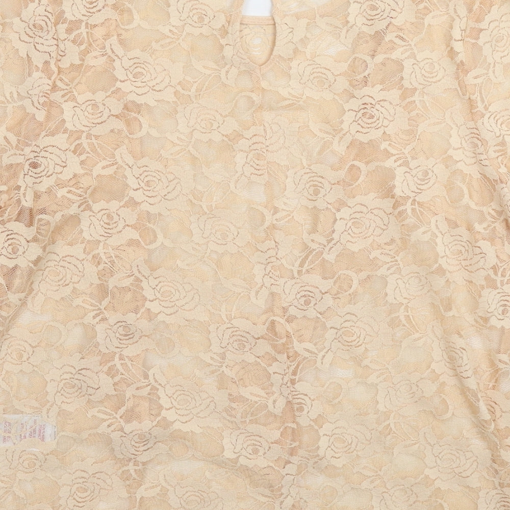 Peacocks Womens Beige Floral Lace Basic Blouse Size 10