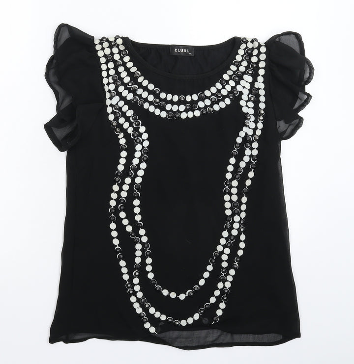 Club L Womens Black Basic Blouse Size M