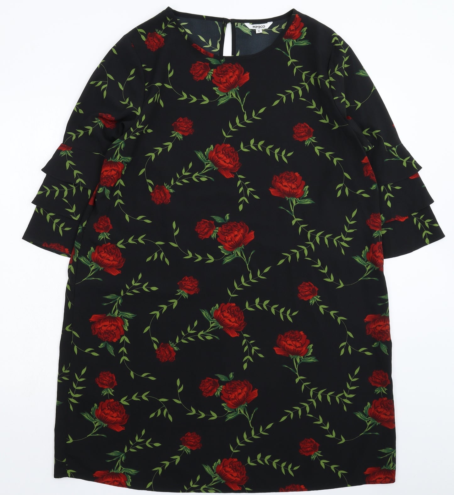 Pep&Co Womens Black Floral  Sheath  Size 16