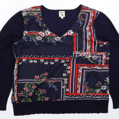 Yumi Womens Blue Floral Knit Pullover Jumper Size M  - Oversized