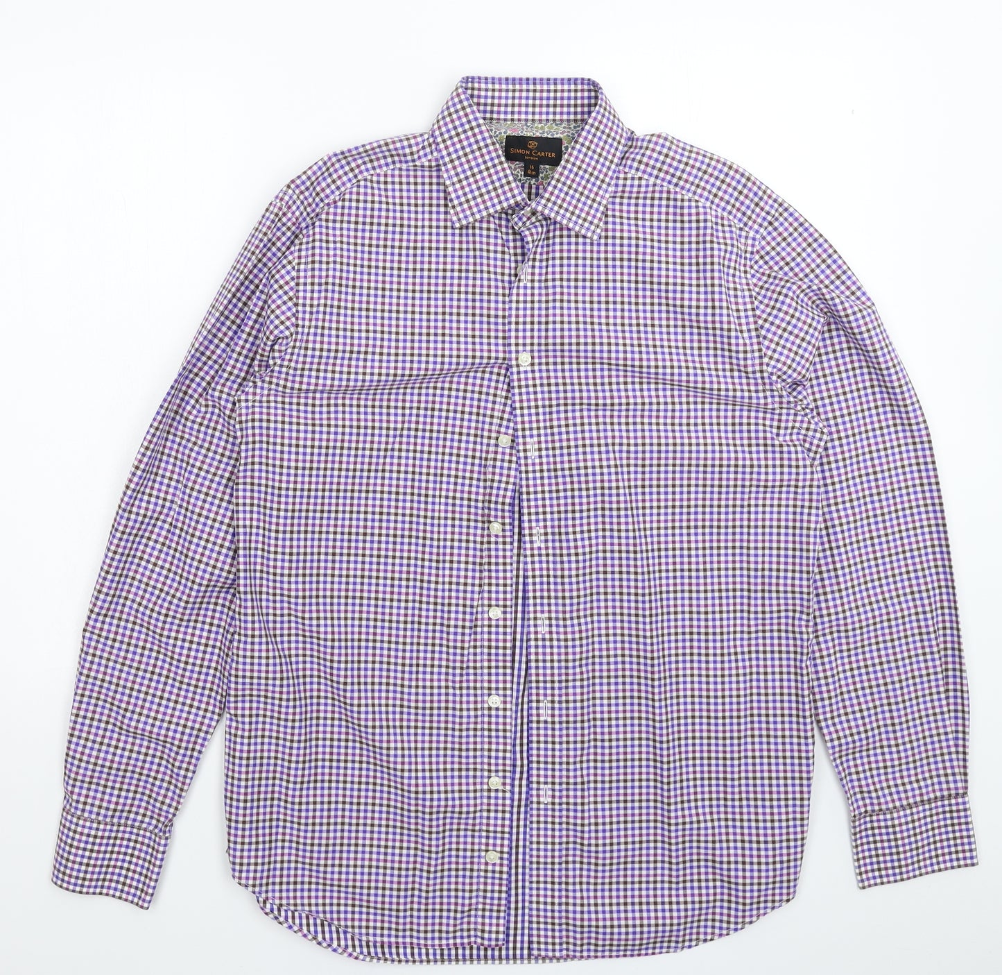 Simon Carter Mens Multicoloured Check   Dress Shirt Size 16